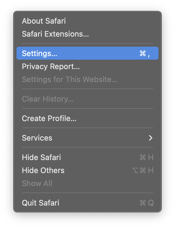 Safari Menu